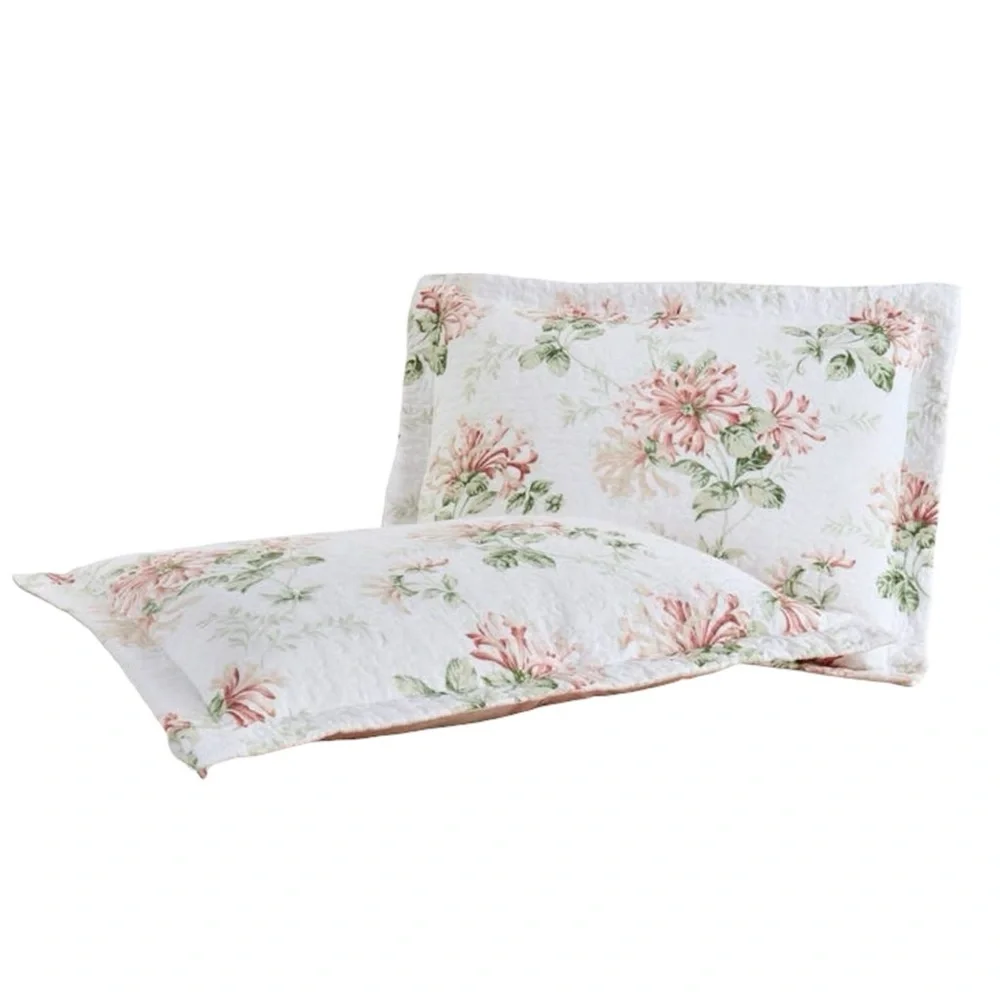 Laura Ashley 2 Honeysuckle Floral Quilted Standard Pillow Case Shams Cottagecore